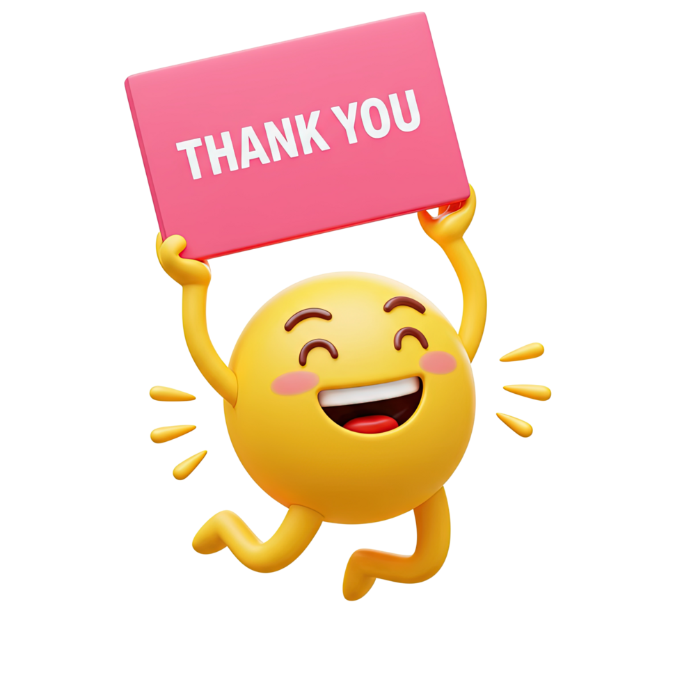 Happy Emoji Holding Pink Thank You Sign with Excited Expression png