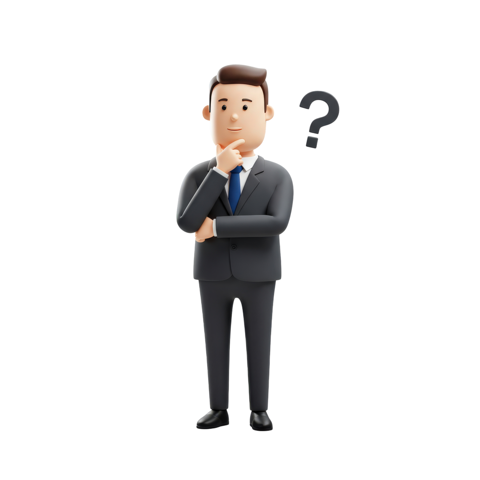 3D Animated Businessman Thinking with Question Mark png