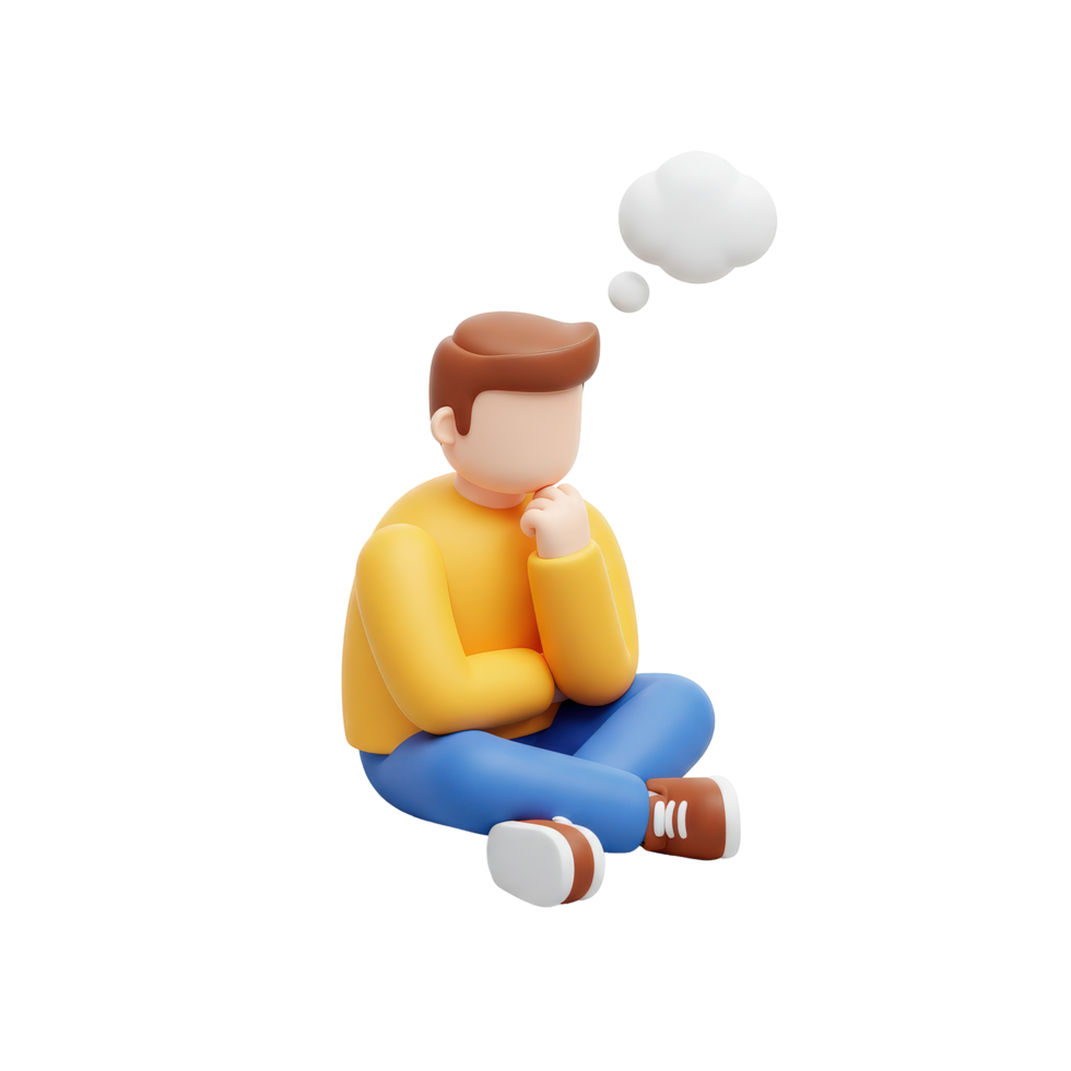 3D Illustration of a Thoughtful Person Sitting and Thinking png