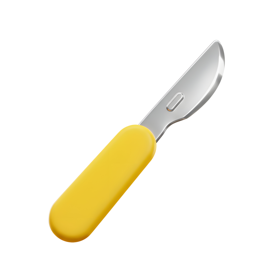 Yellow Handle Scalpel Medical Tool 3D Render Shiny Steel Blade png