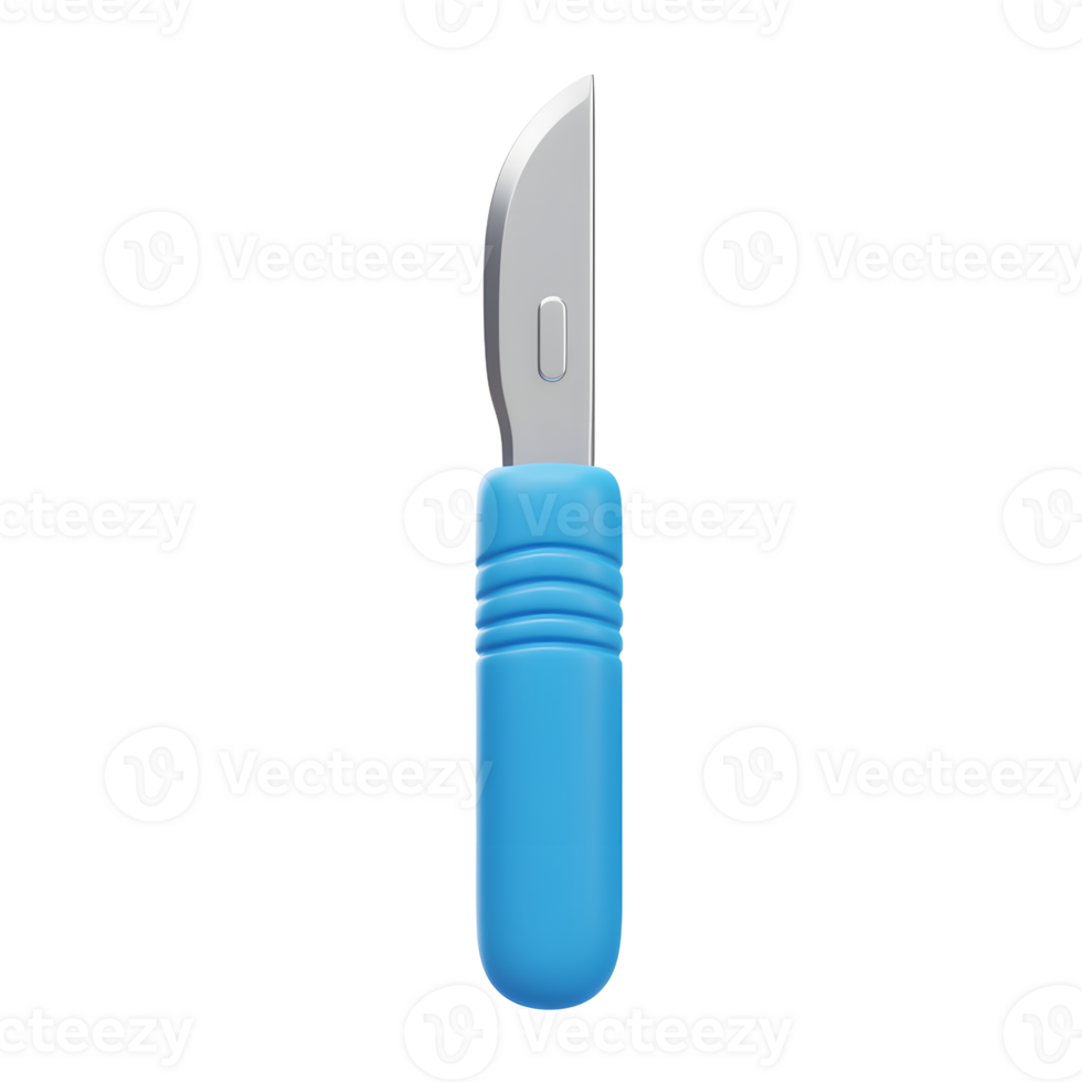 Blue Handled Scalpel Medical Tool 3D Render Simple Design png