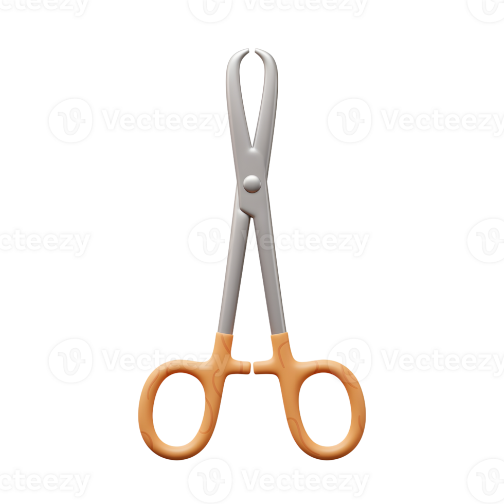 Surgical Forceps Medical Instrument Orange Handles Steel Blades 3D Render png
