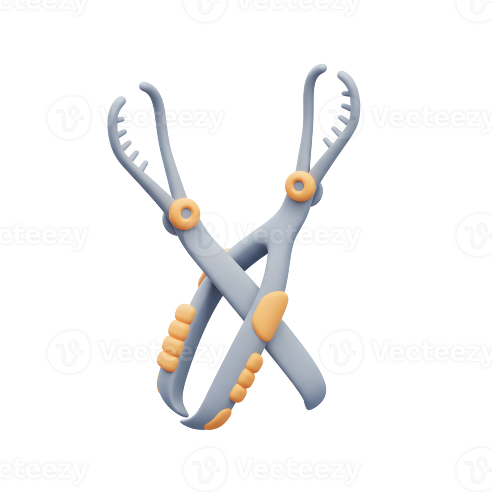 Gray Medical Forceps 3D Rendered Model Orange Accents png