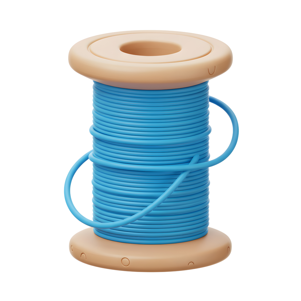 Blue Thread Spool Wooden Reel Simple 3D Render Design png