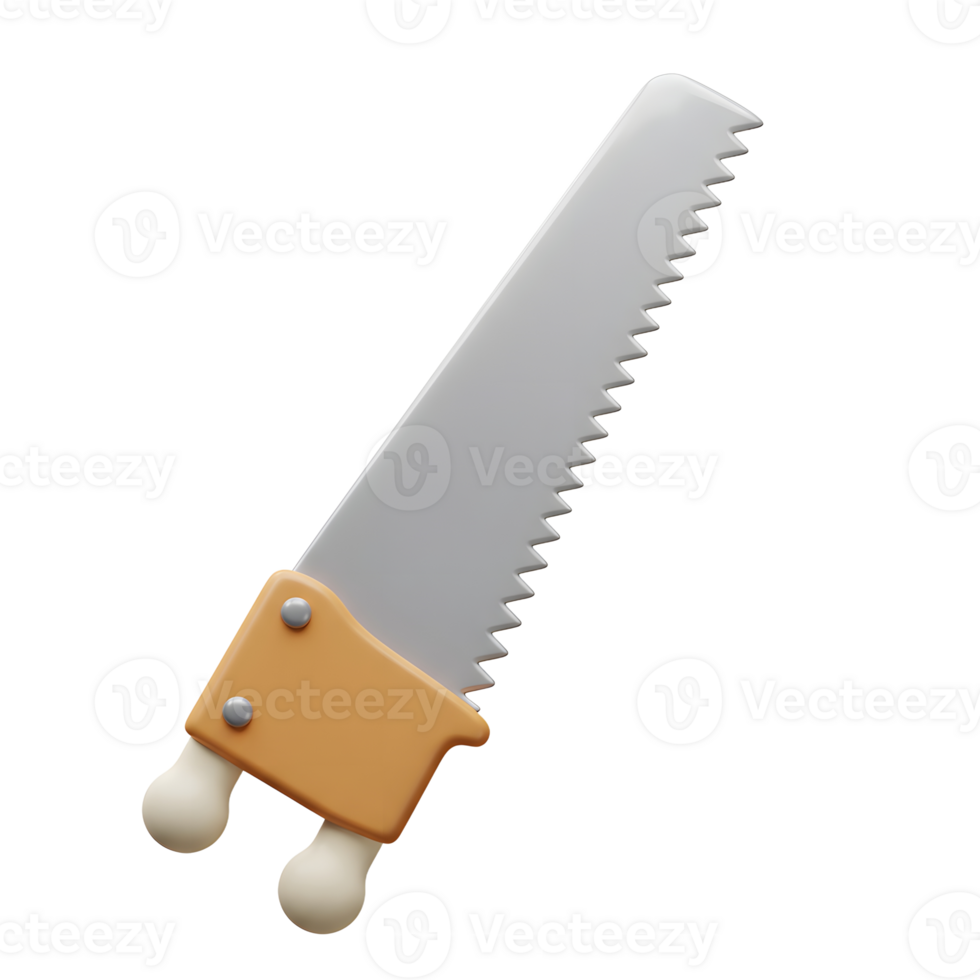 Hand Saw 3D Model Simple Orange Handle Metal Blade png