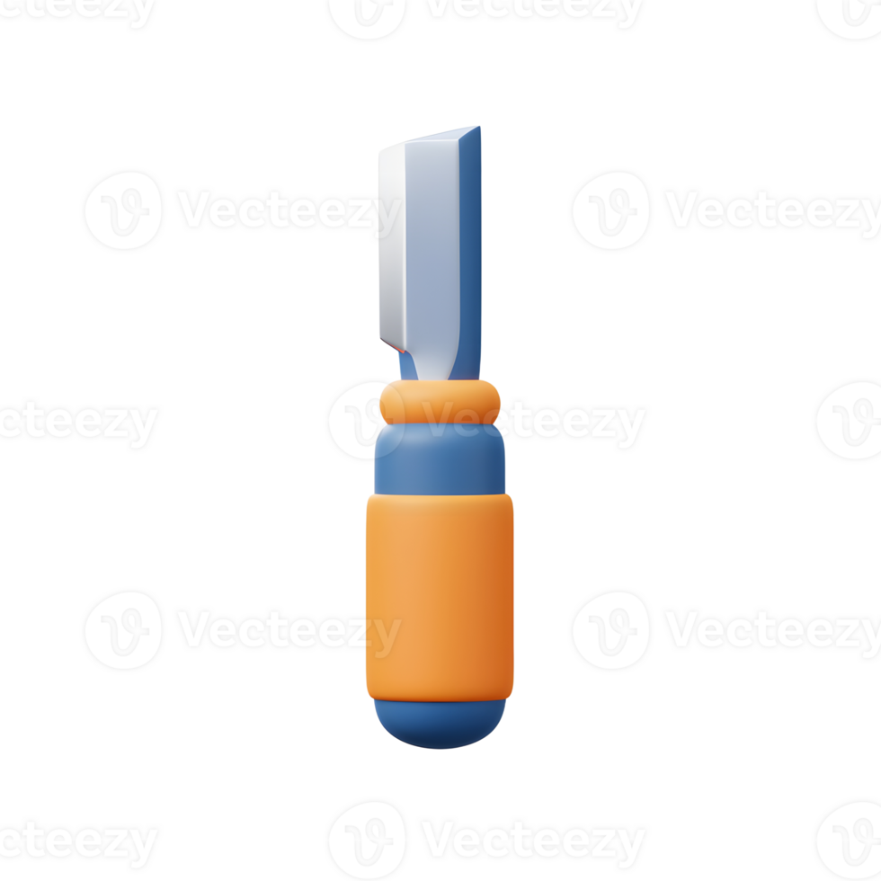 Sharp Chisel Tool 3D Render Orange Blue Handle png