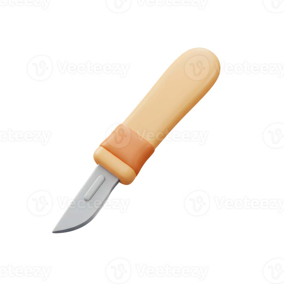 Stylized 3D Rendered Scalpel Knife Wooden Handle Design png