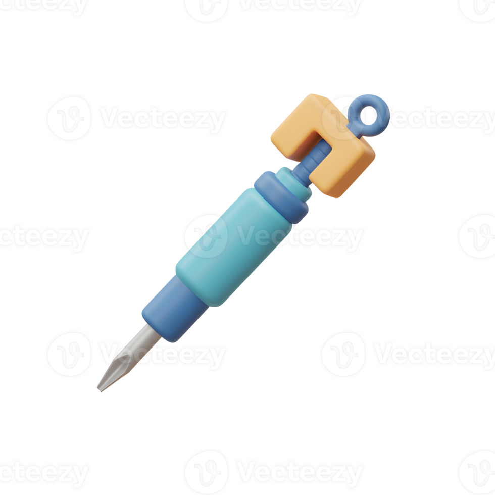 Cute Cartoon Screwdriver Colorful 3D Model Tool Render png