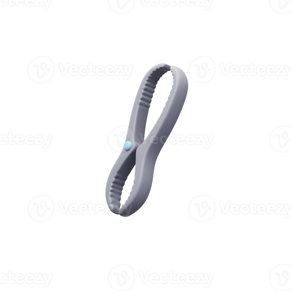 Gray Plastic Clip 3D Rendered Model Small Object png