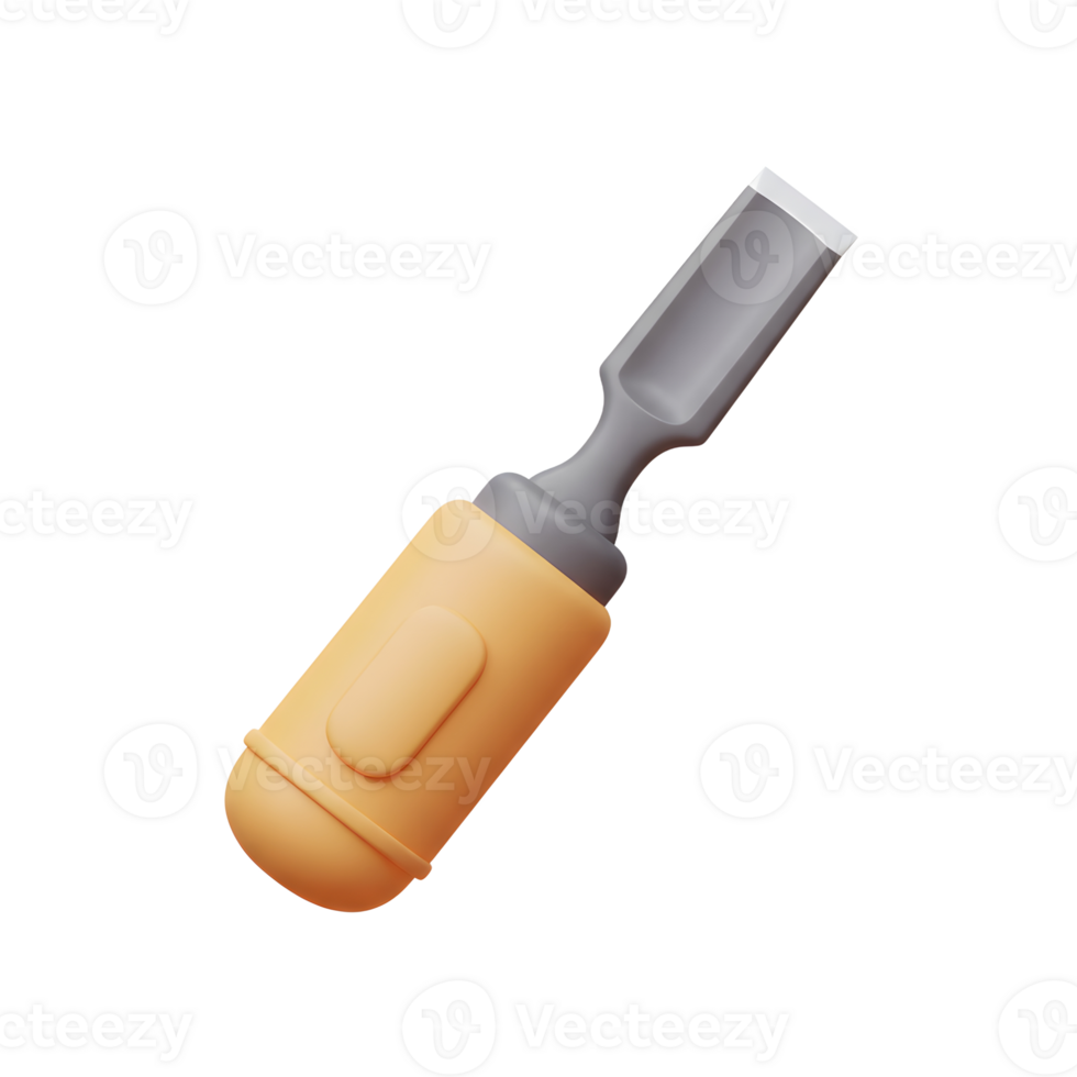 Orange Handle Wood Chisel 3D Model Simple Design Tool png
