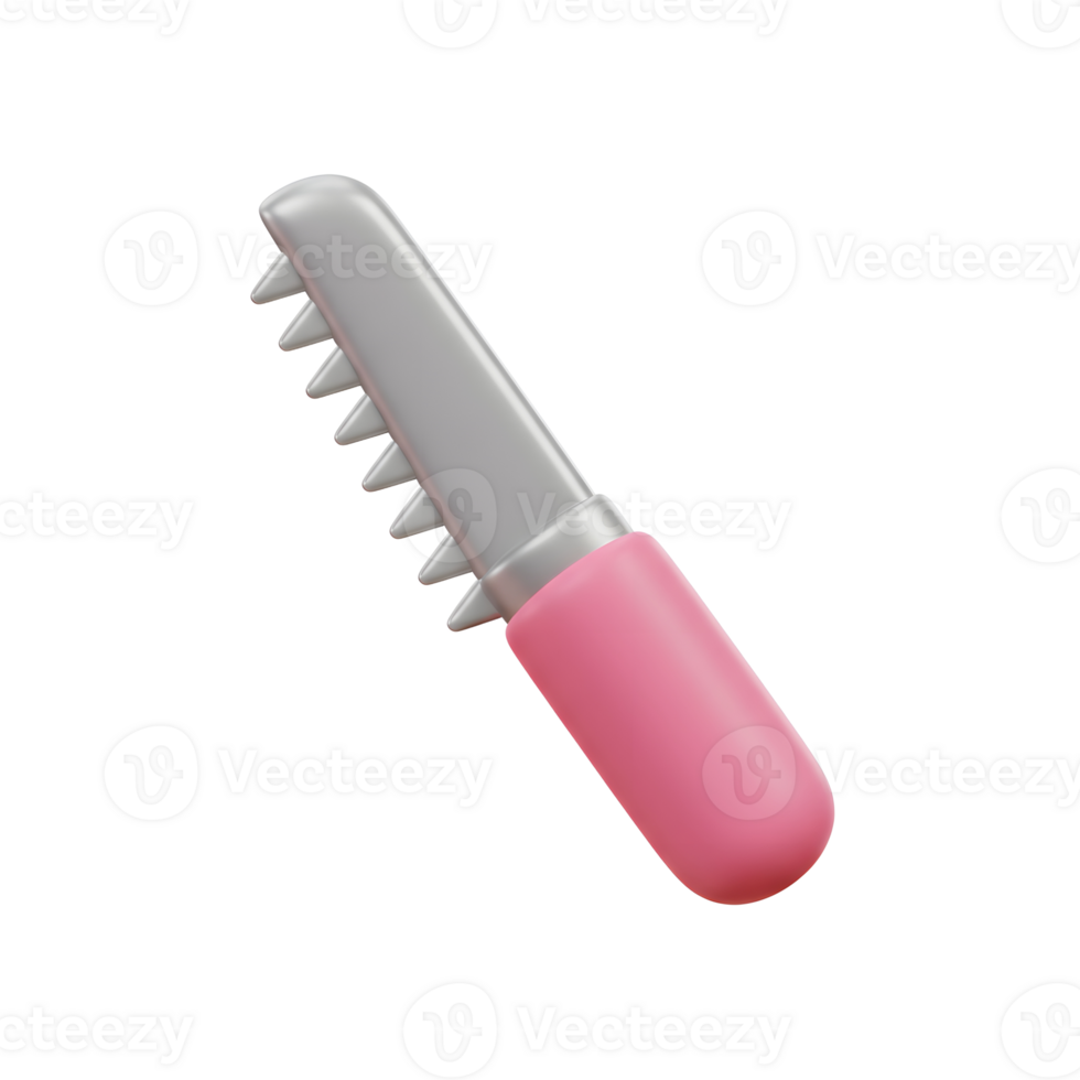 Pink Handle Silver Comb 3D Rendered Icon Design png