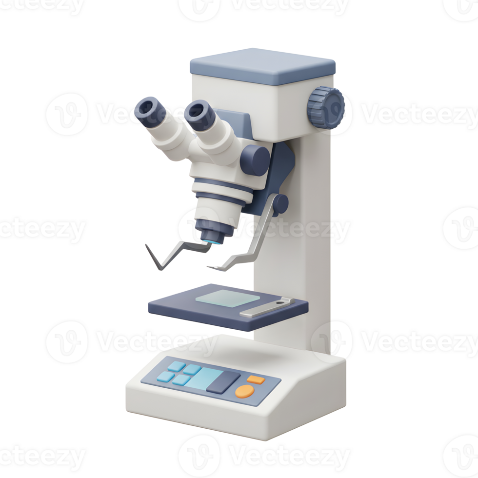 Modern Compound Microscope 3D Render Blue Accents White Base png