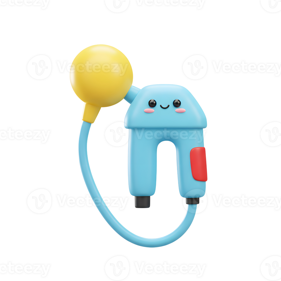 Cute Blue Robot Toy With Yellow Balloon 3D Render Cheerful Design png