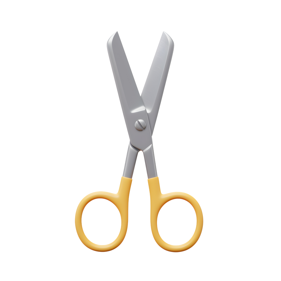 Silver Yellow Handheld Scissors Simple Design 3D Render png