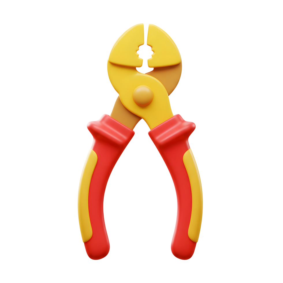 Red Yellow 3D Rendered Pliers Tool Isolated White Background png