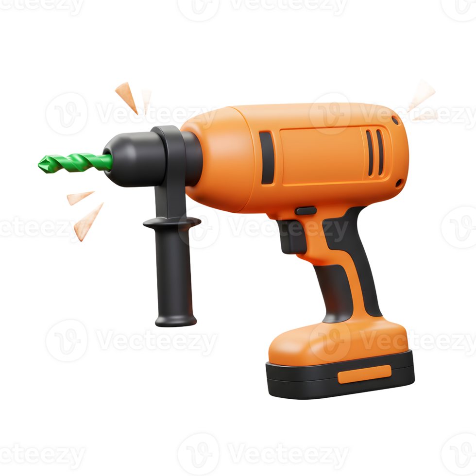Orange Cordless Drill Green Drill Bit 3D Model Tool png
