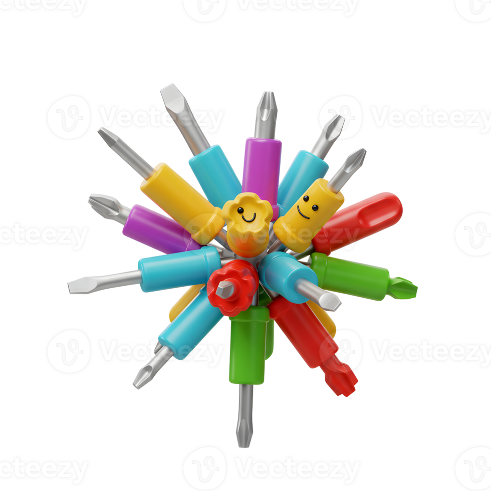 Colorful Screwdriver Tools Happy Faces Burst Style Design png