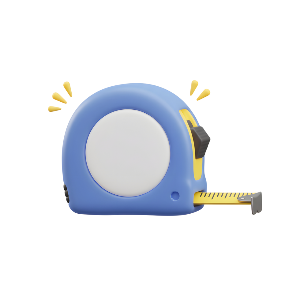 Blue Measuring Tape Reel Yellow Tape 3D Render Cartoon Style png