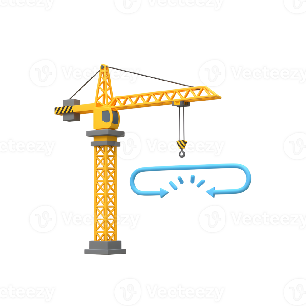Yellow Construction Crane Cartoon 3D Model Looping Process png