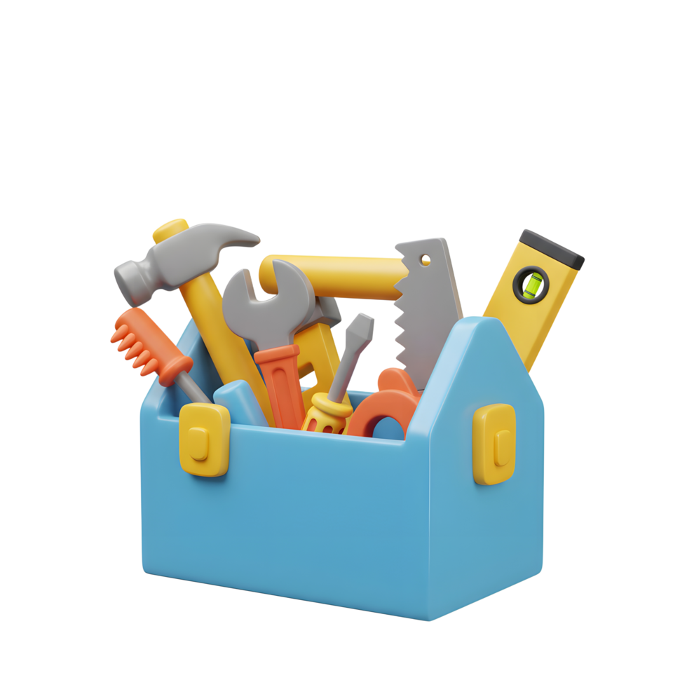 Colorful Tool Box Filled With Various Tools 3D Render png