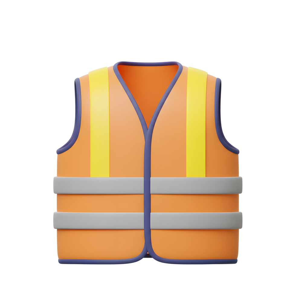 Orange Safety Vest 3D Render Yellow Stripes Gray Details png