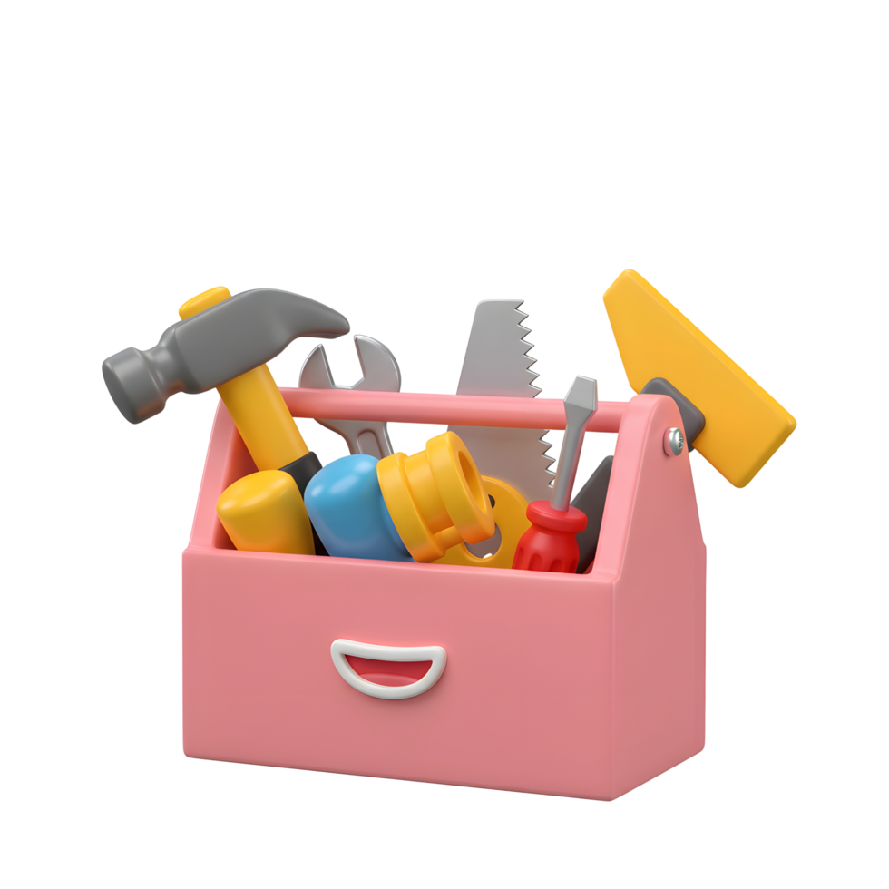 Pink Tool Box Colorful Tools 3D Render Happy Style png