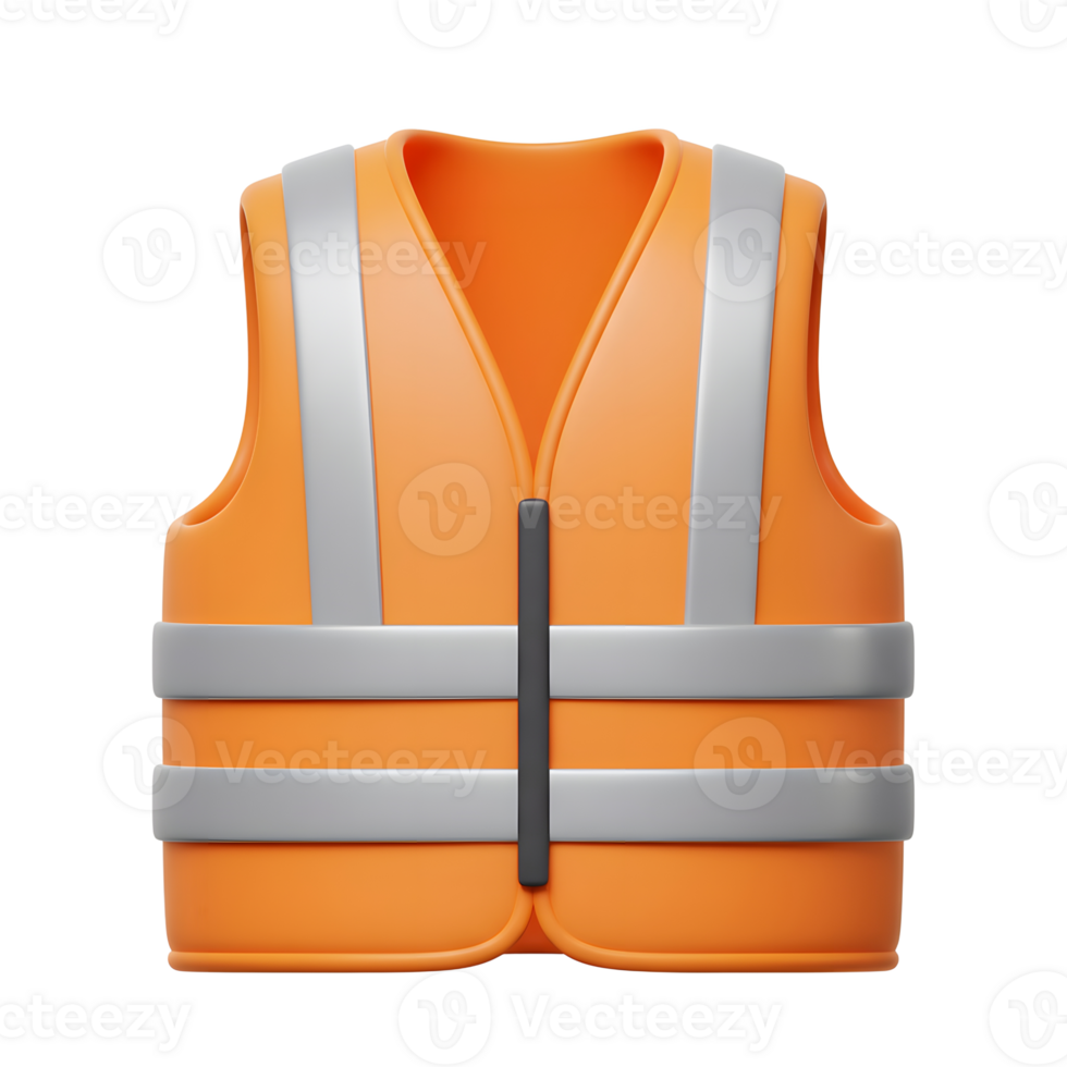 Orange Safety Vest 3D Render Reflective Stripes Design png