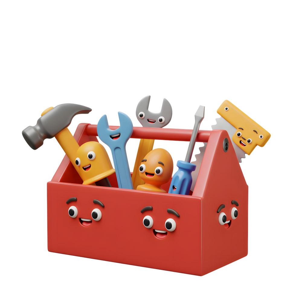 Happy Tools Cartoon Tool Box 3D Render Colorful Design png