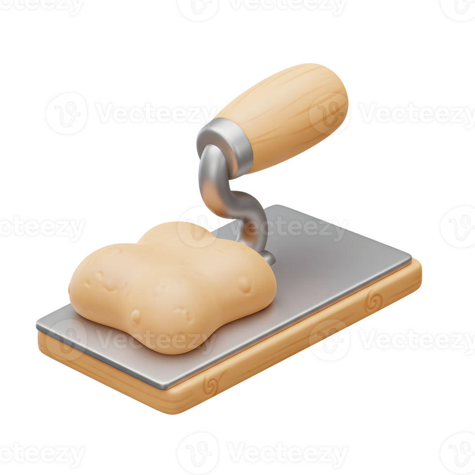 Wooden Handle Trowel Shaping Beige Dough 3D Render png