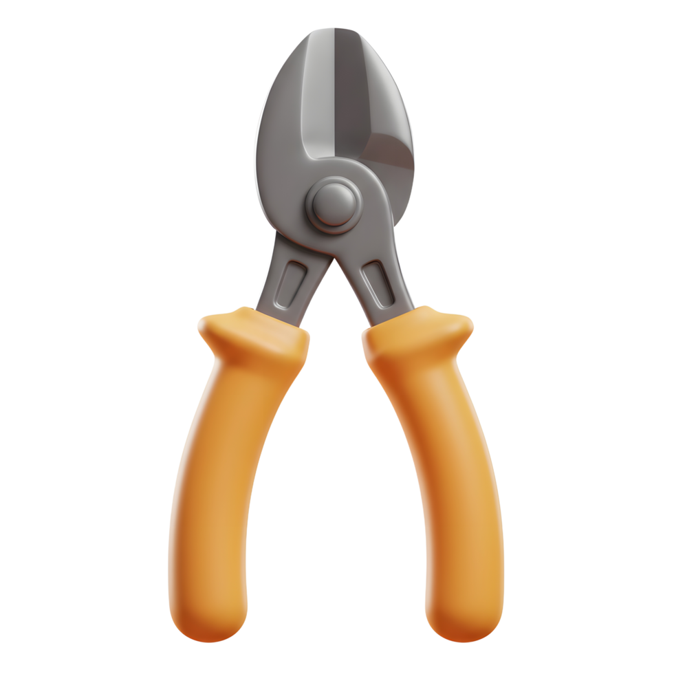 Orange Handled Metal Diagonal Cutters 3D Render Simple Design png