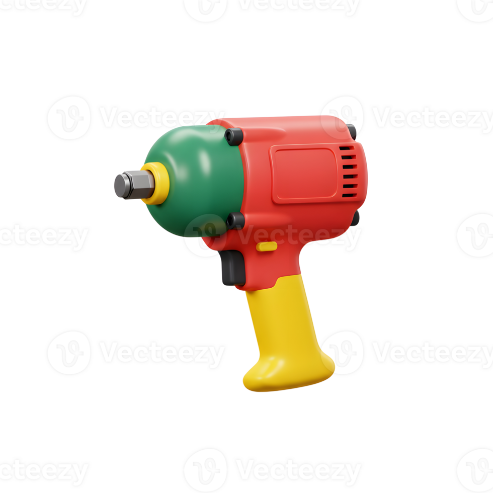 Red Green Yellow Impact Wrench Tool 3D Render Model png