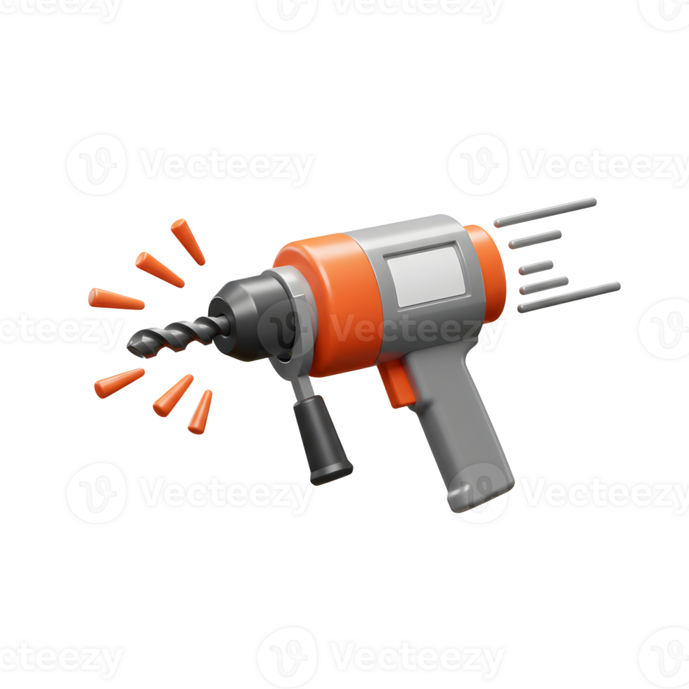 Orange Grey Drill Tool Rotating Bit 3D Model Fast Speed png
