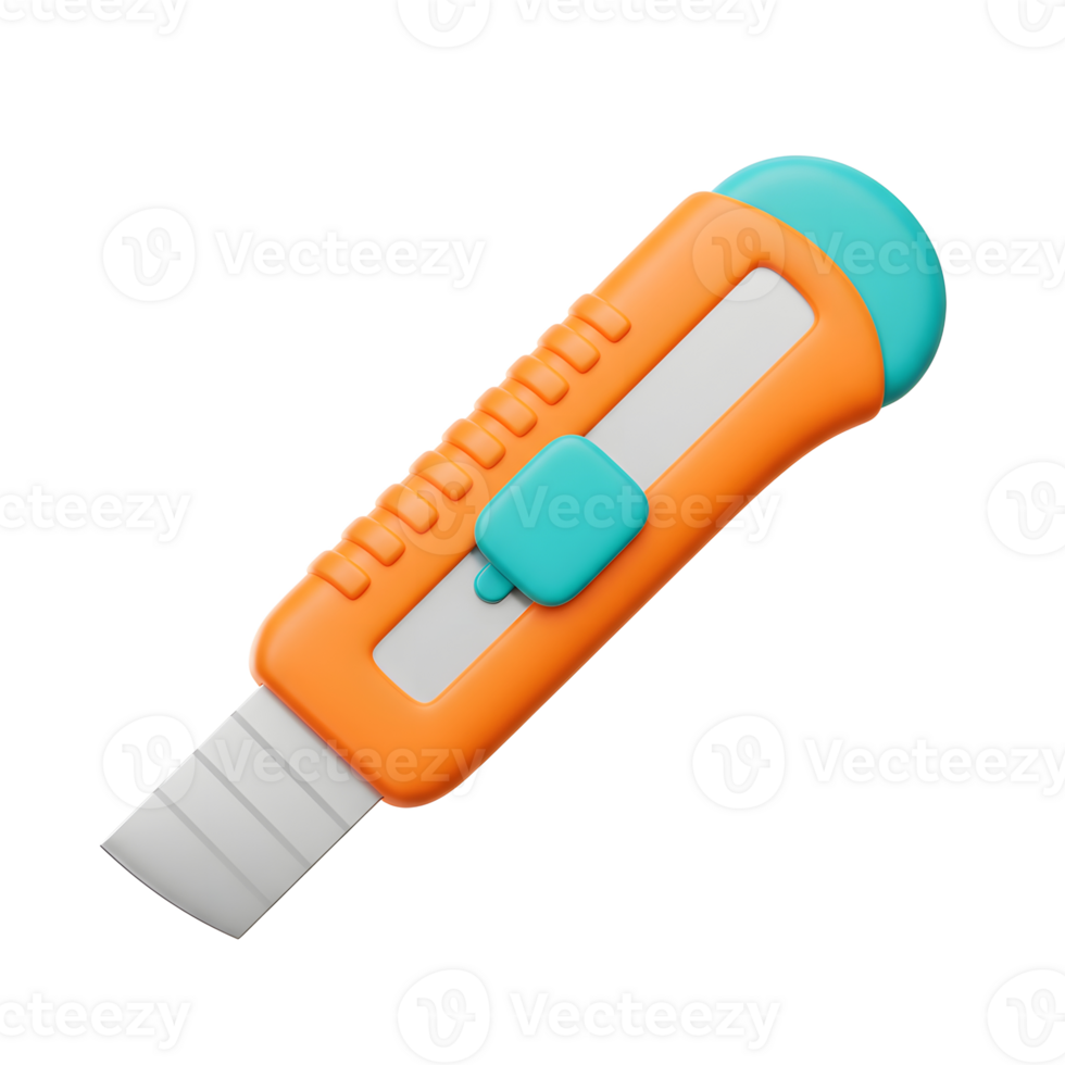 Orange Utility Knife Blue Accents 3D Render Simple Design png