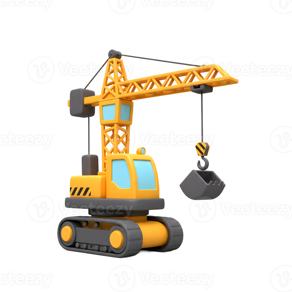Yellow Cartoon Crane Construction Vehicle Model 3D Render png