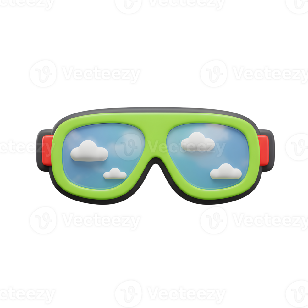 Green Goggles Sky Clouds 3D Render Cartoon Style png