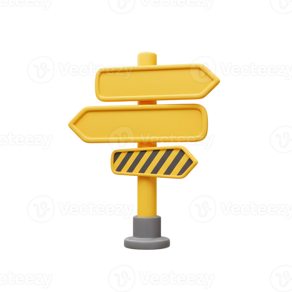 Yellow Blank Signpost Three Arrows 3D Render Cartoon Style png