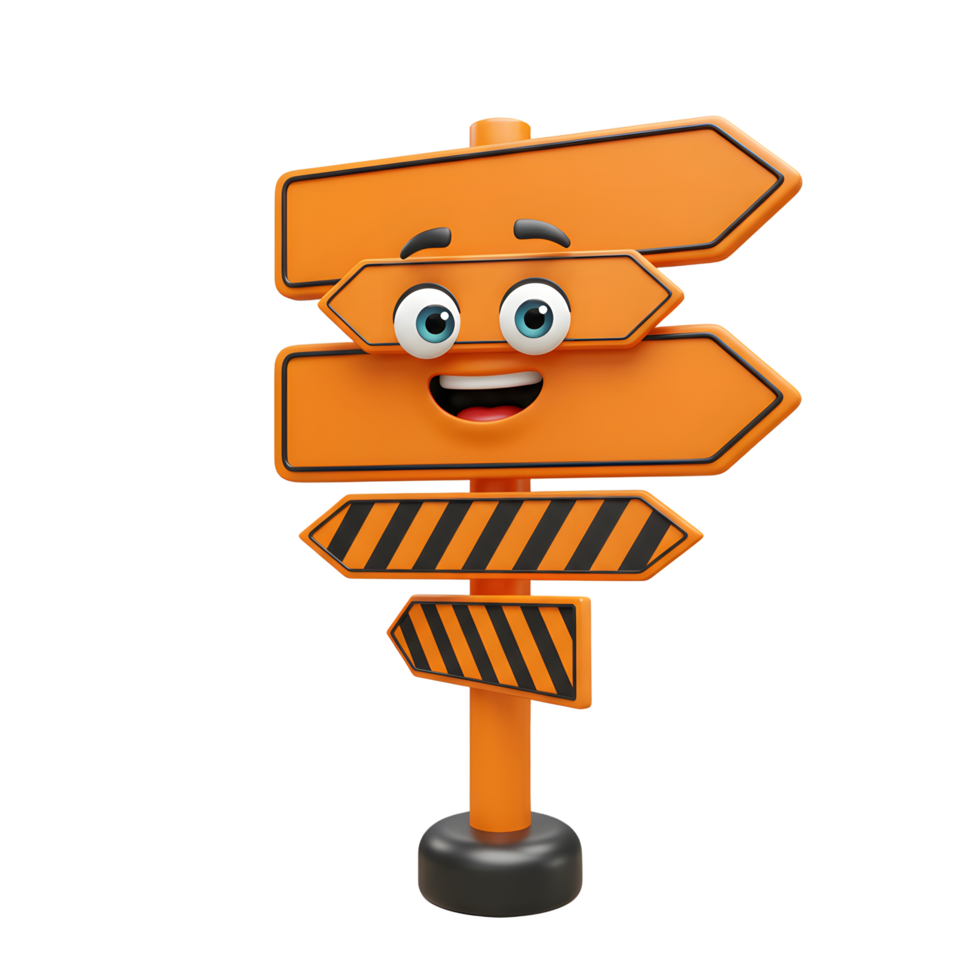 Happy Orange Signpost Cartoon Character Three Arrows Construction Style png