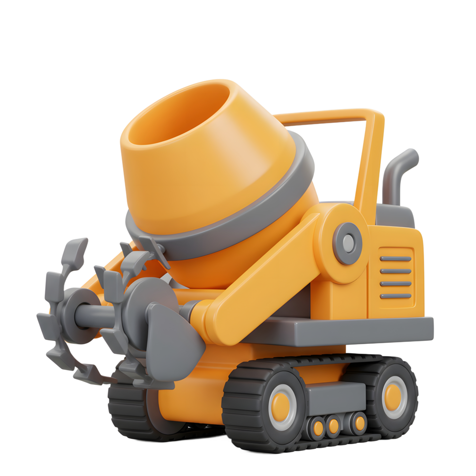 Cartoon Orange Cement Mixer Truck on Tracks Detailed Rendering png