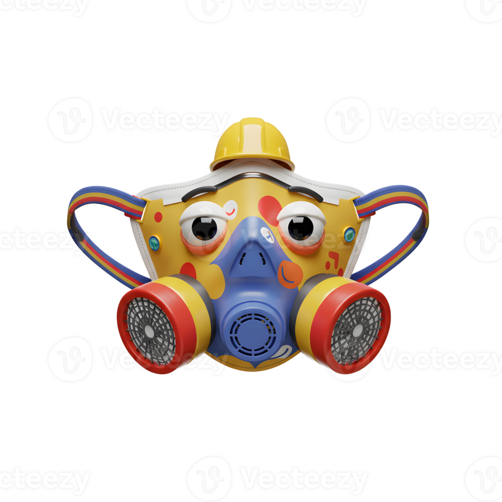 Playful Respirator Mask Cartoon Character With Yellow Paint Splatter png