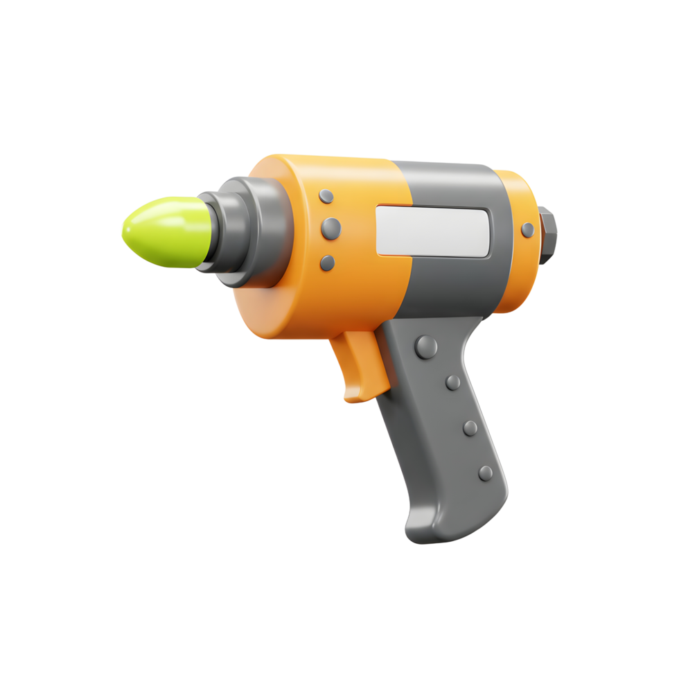 Retro Orange Ray Gun 3D Model Green Tip Simple Design png