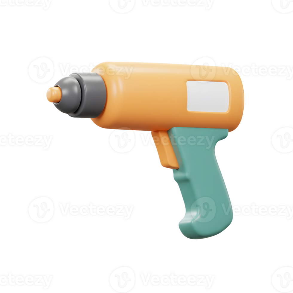 Cartoon Orange Drill Tool 3D Render Pastel Green Handle png