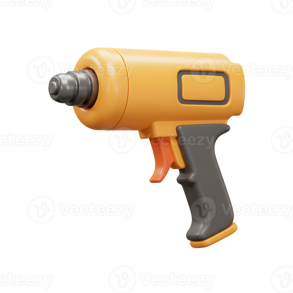Yellow Cordless Drill 3D Render Gray Handle Orange Switch png