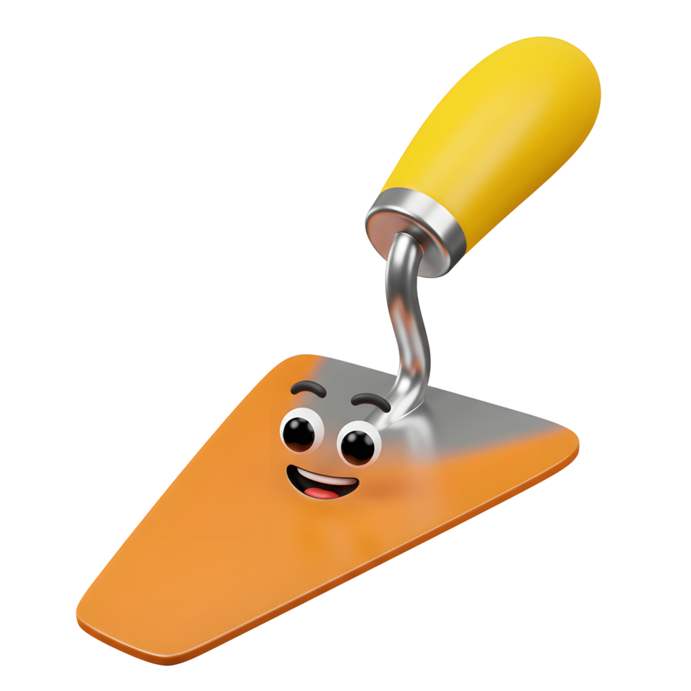 Happy Orange Trowel Cartoon Tool Yellow Handle 3D Render png