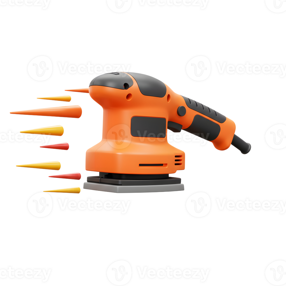 Orange Electric Sander Tool Woodworking Machine 3D Render png