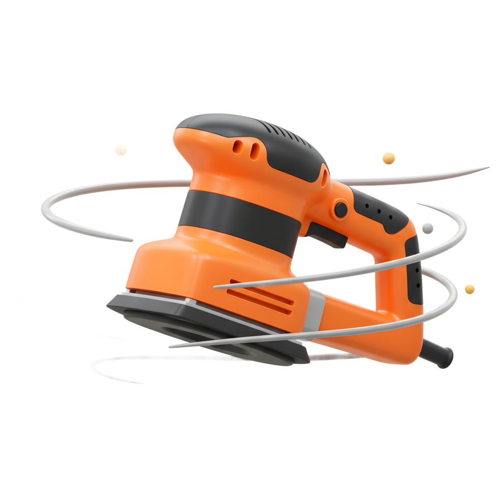Orange Electric Sander 3D Model Rotating Design png