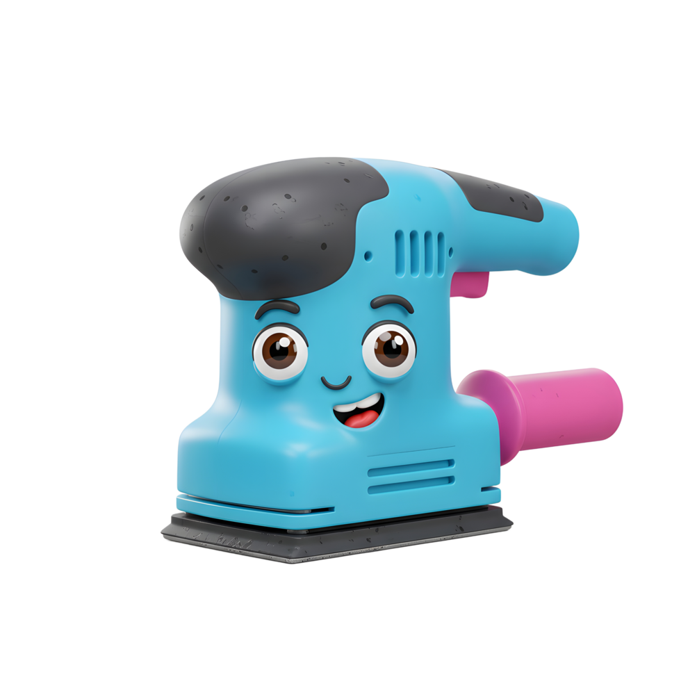 Happy Blue Cartoon Sander Tool 3D Render Smiling Face png
