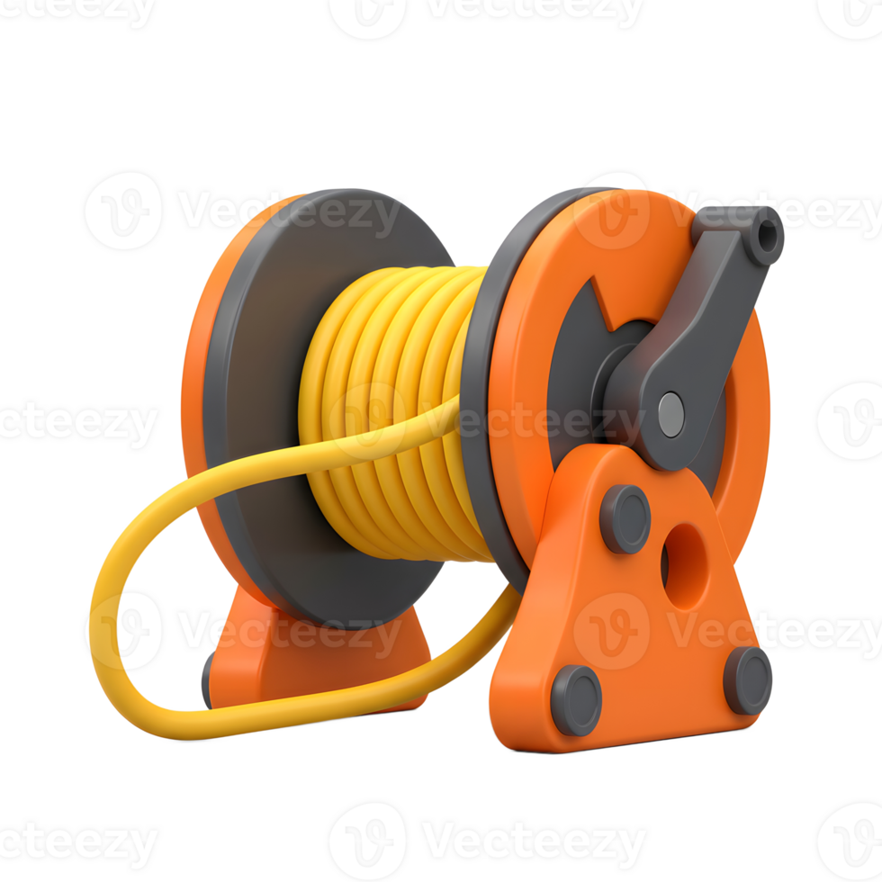 Orange Yellow Hose Reel Cartoon Style 3D Render png