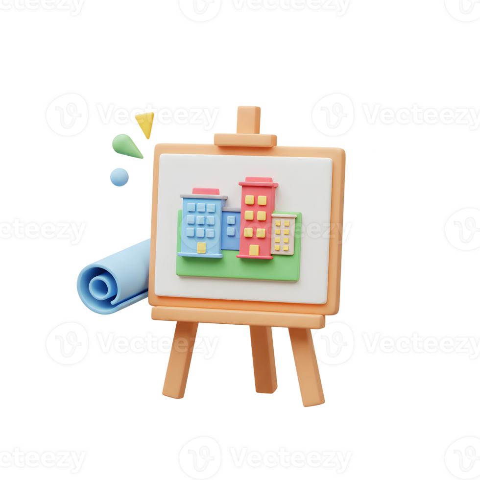 Pastel Cityscape Building Design Easel Colorful 3D Render png