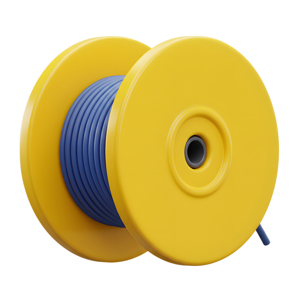 Blue Cable Reel Yellow Spools Simple Design 3D Render png