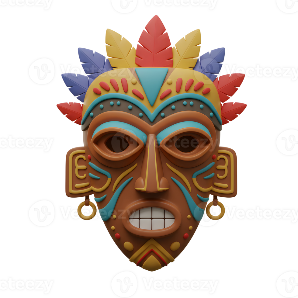 Colorful Tribal Mask 3D Render Vibrant Design Festive Mood png